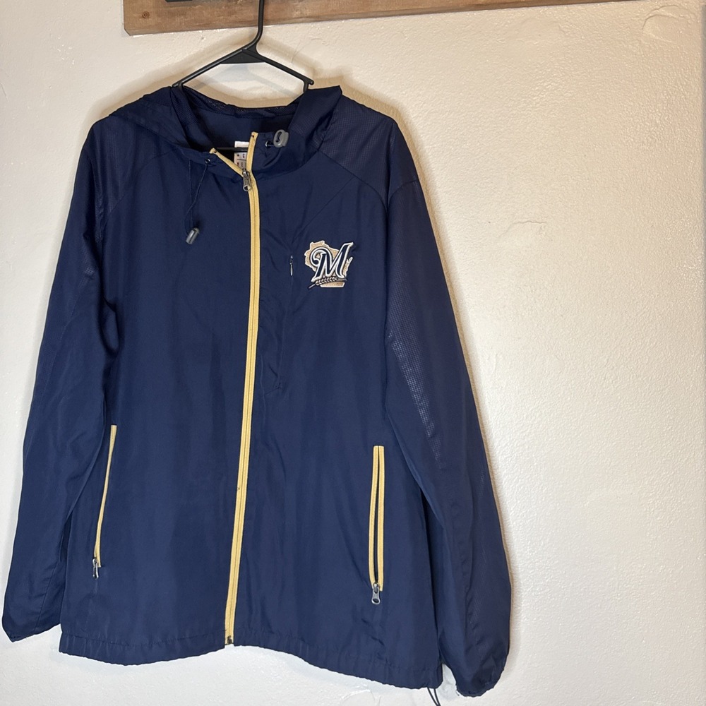 Milwaukee Brewers MLB Full Zip Windbreaker Jacket 2000's Era Men's Large‎